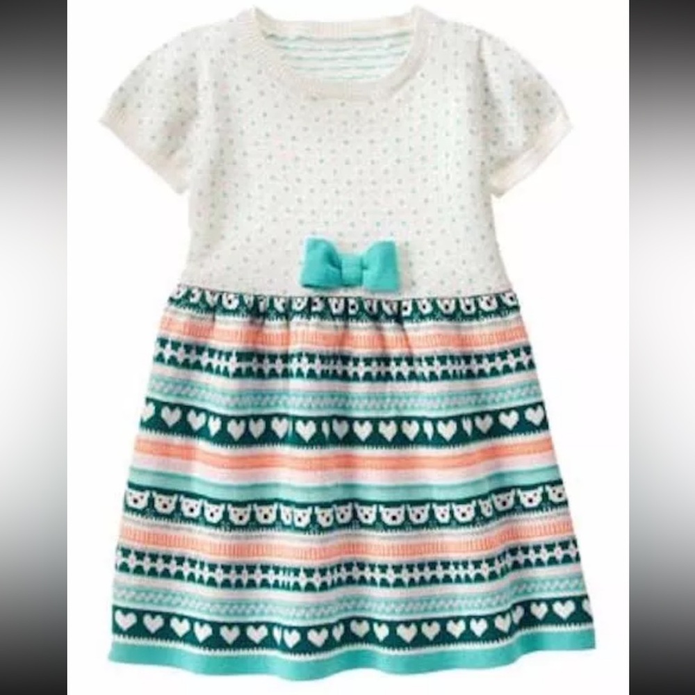 Gymboree Charming White and Teal Kids Dress(size: 5t)